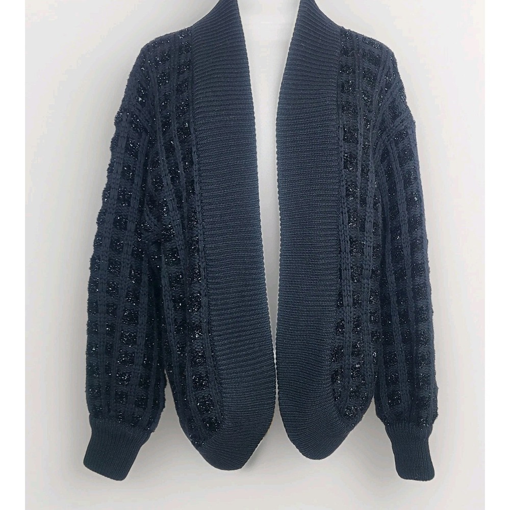 Vtg Escada By Margaretha Ley Wool‎ Blend Shimmer Chunky Black Knit Cardigan  42